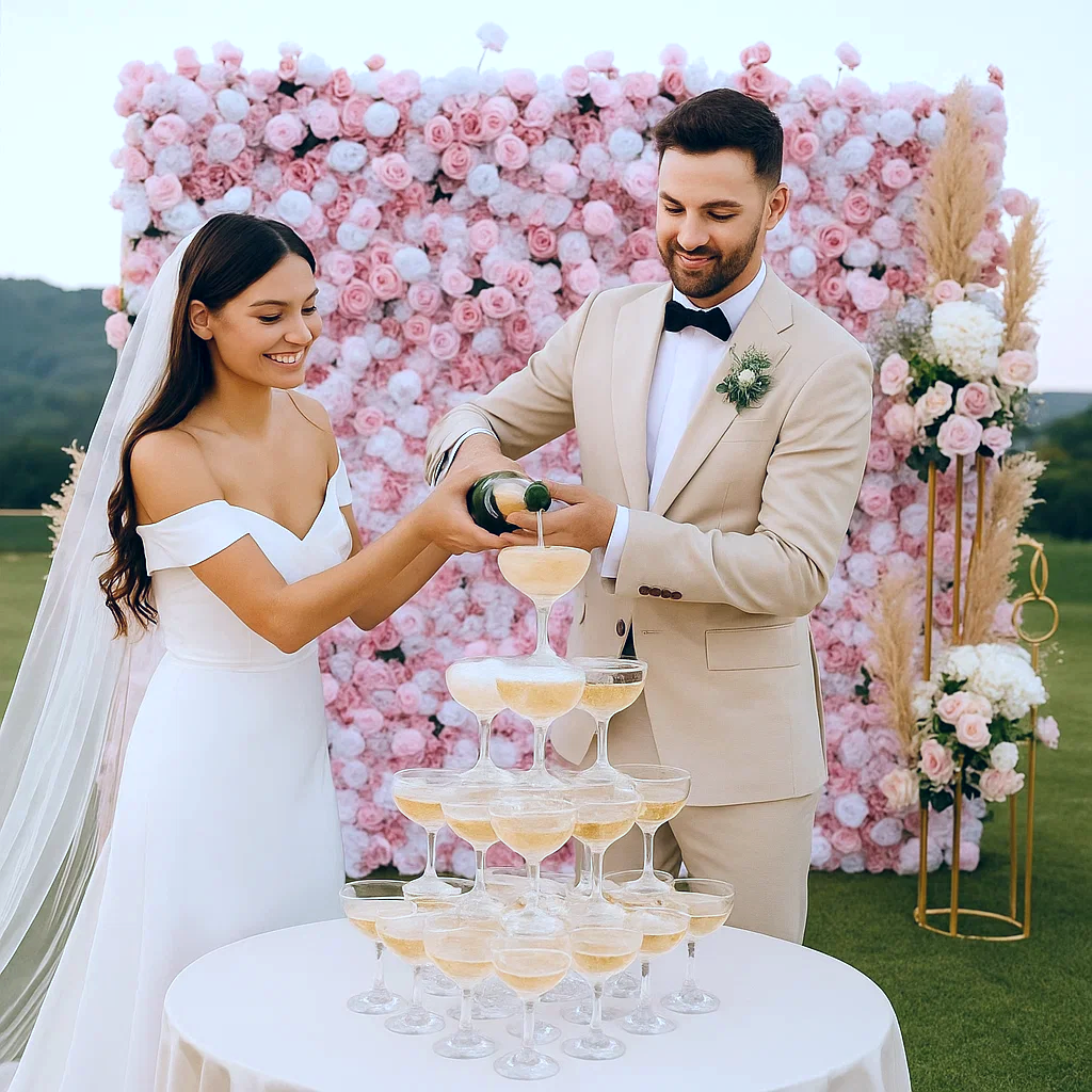 Aliflowers 5D-Pink Rose with Larkspur Wedding Fabric Flower Wall ALFWL096 - Ali Flowers