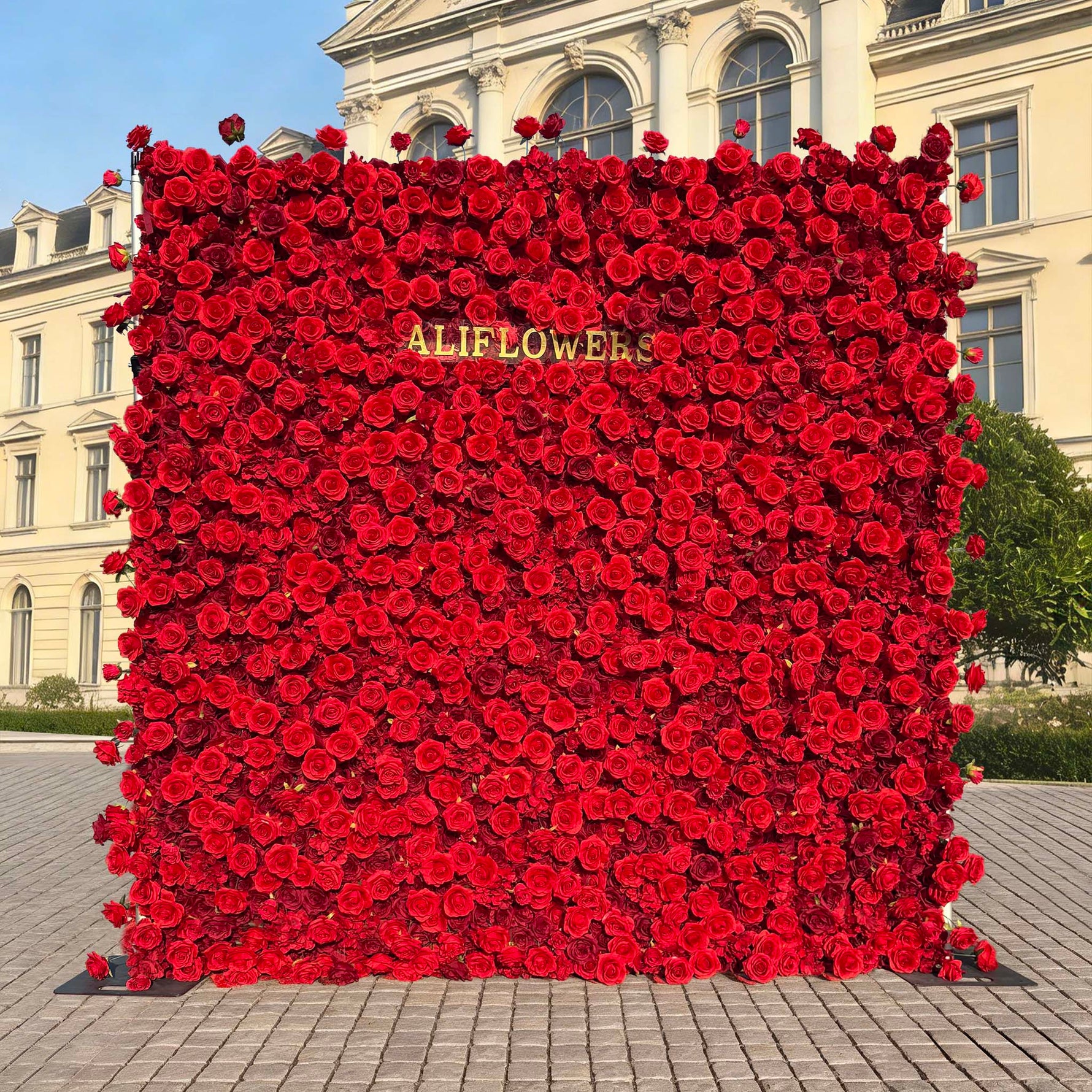 Aliflowers 5D Scarlet Red Rose Cloth Rolling Up Flower Wall ALFWL027 - Ali Flowers