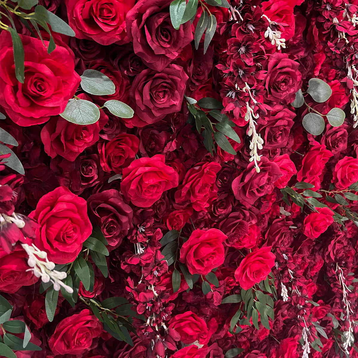 Aliflowers 5D Burgundy Mixed with Red Rose with Leaves Flower Wall for Wedding ALFWL030 - Ali Flowers