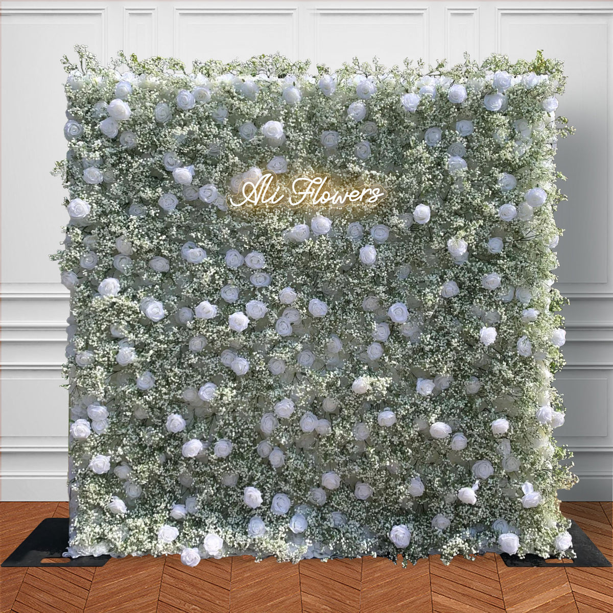 Ali Flowers 5D Babysbreath White Rose Fabric Cloth Flower Wall Backdrop for Wedding Party Events ALFWL026 - Ali Flowers