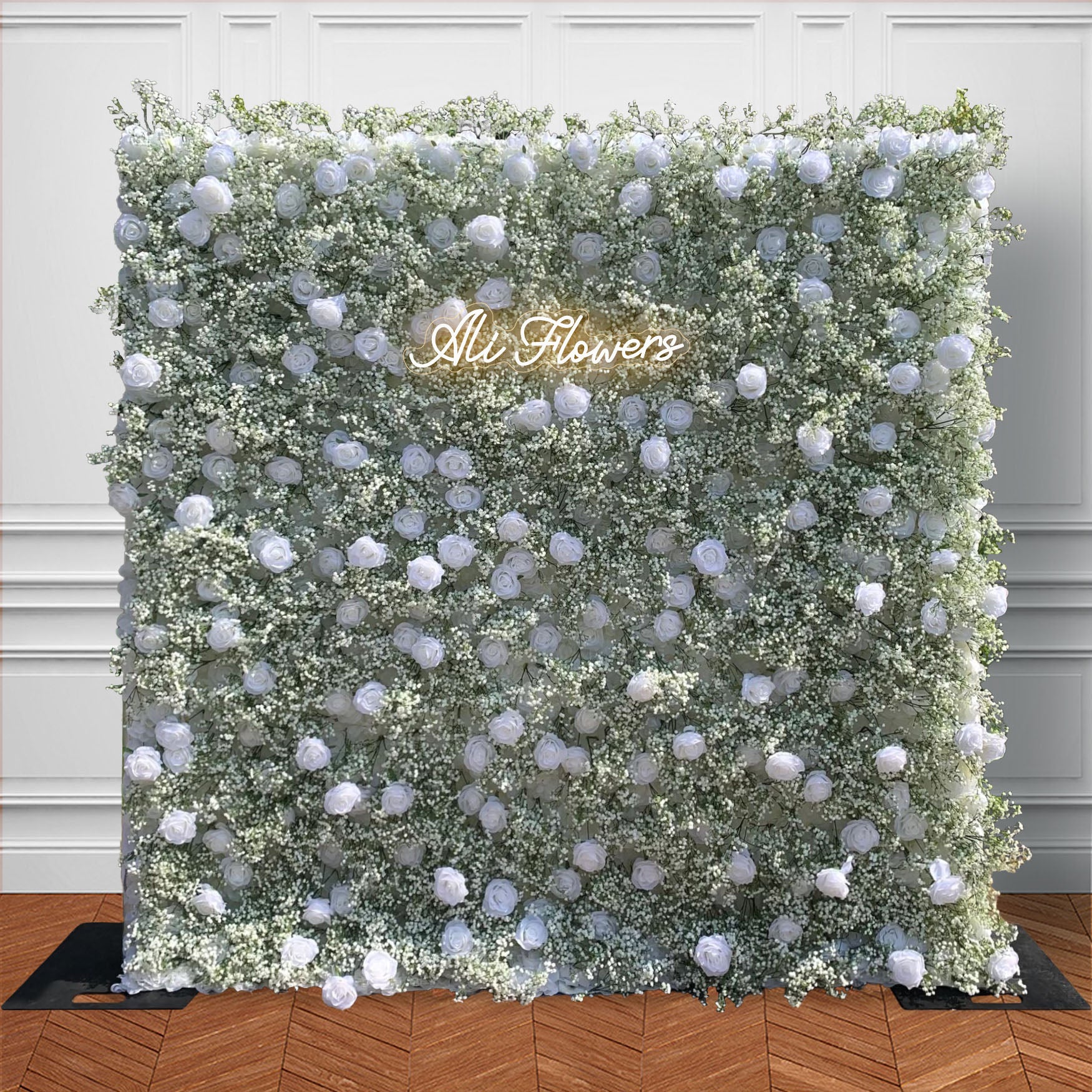 Ali Flowers 5D Babysbreath White Rose Fabric Cloth Flower Wall Backdrop for Wedding Party Events ALFWL026 - Ali Flowers