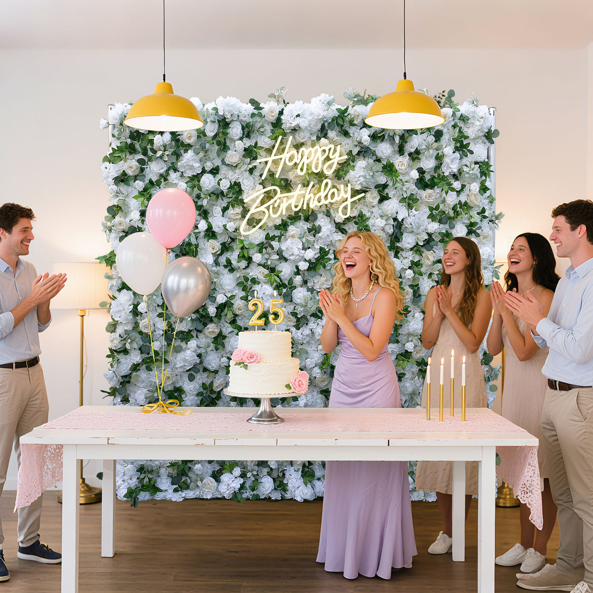 Aliflowers 5D White Rose with Hanging Green Plants Wedding Backdrop Floral Wall Decoration ALFWL097 - Ali Flowers