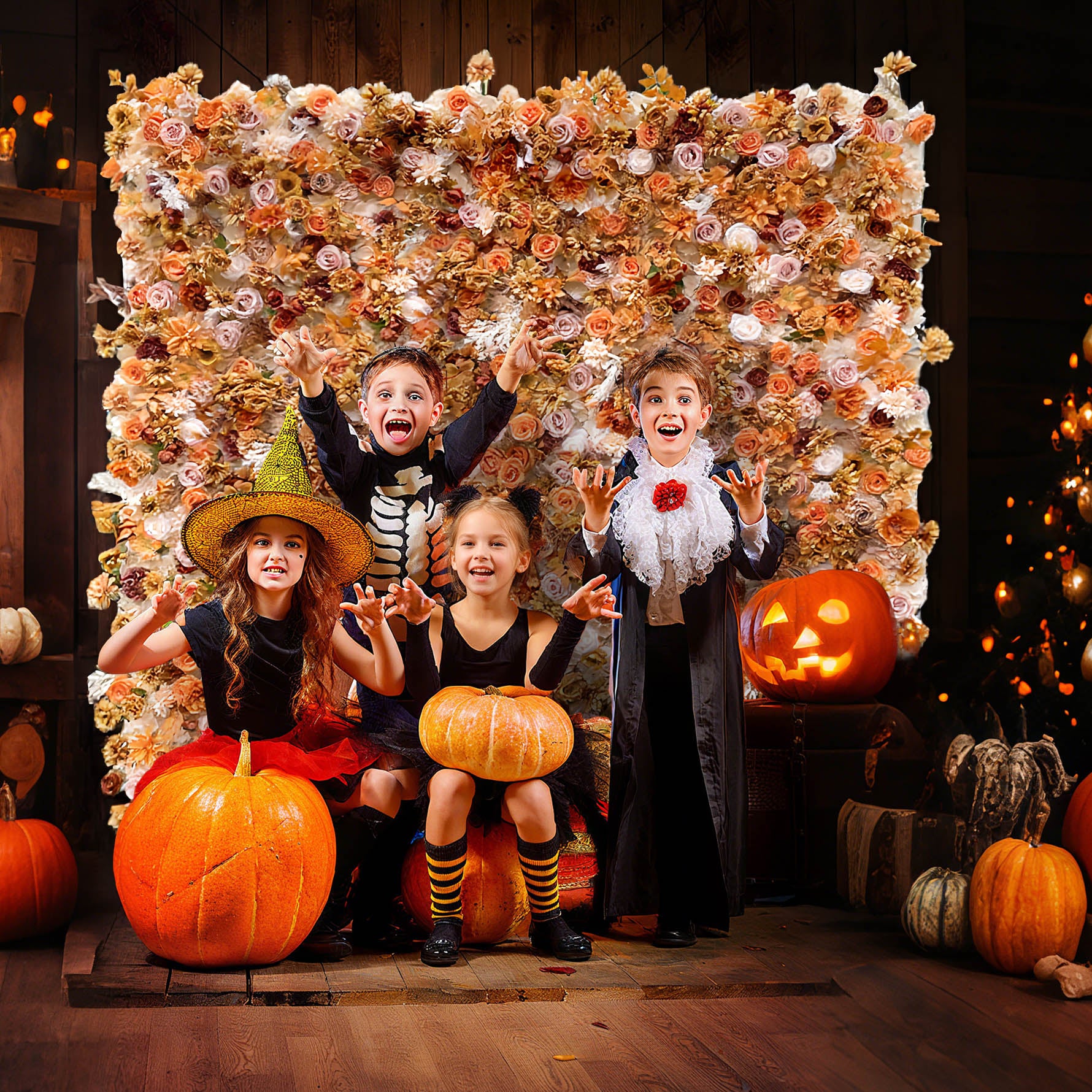 Orange Rose Curtain Floral Background