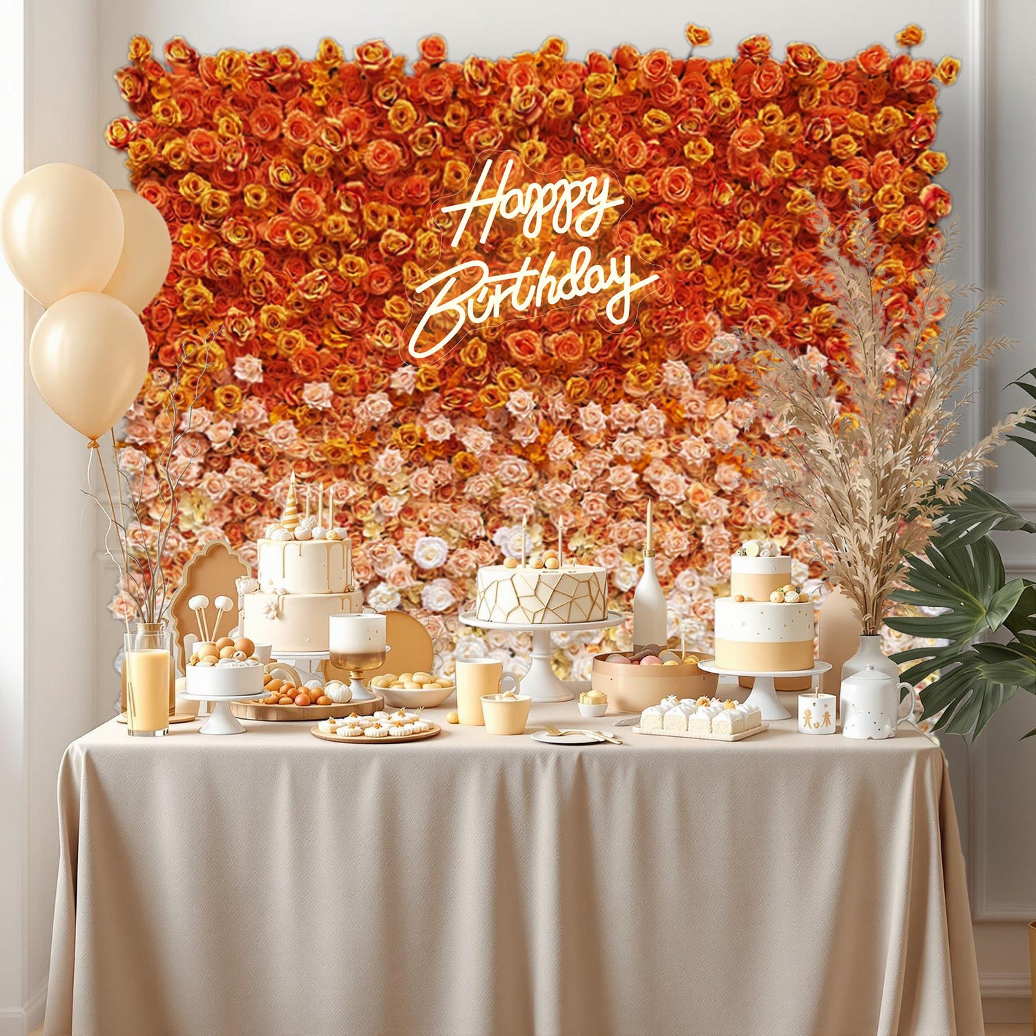 5D Bright Orange Rose Rolled Fabric Flower Wall