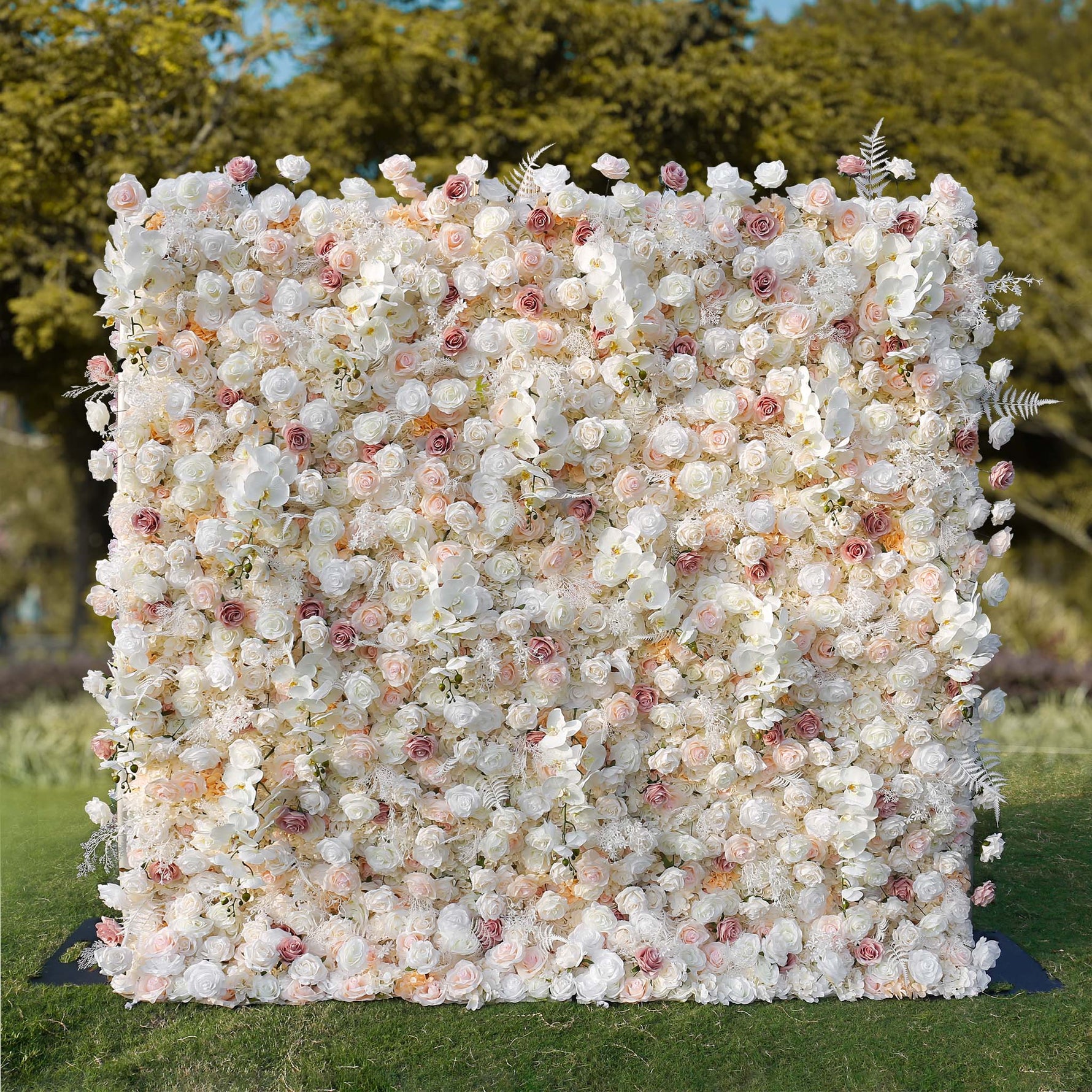 Aliflowers 5D Champagne White Rose with White leaves for wedding backdrop ALFWL029 - Ali Flowers