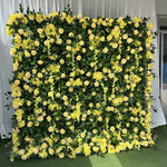 Aliflowers 5D Green Leaf and Yellow Rose Fabric Roller Flower Wall Wedding Party Backdrop