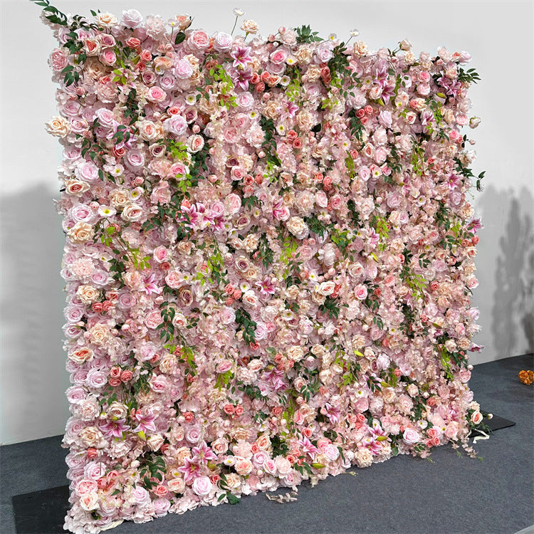 5D Pink Lily Rose Roller Blind Flower Wall Outdoor Wedding Background Decoration