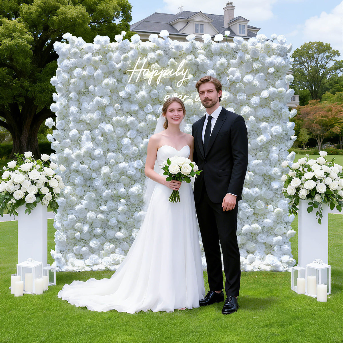 Aliflowers White Rose Hydrangea 5D Rolling Up Curtain Flower Wall Wedding Backdrop ALFWL028 - Ali Flowers