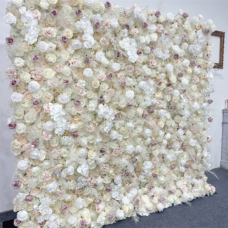 White Rose Roll Fabric Flower Wall