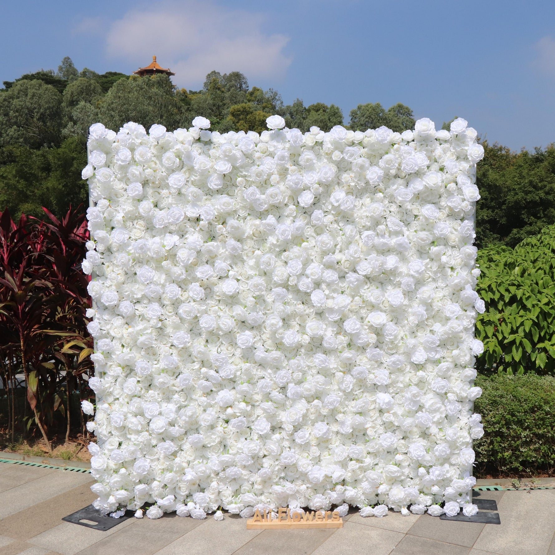 Aliflowers 5D White Rose & Hydrangea Rolling Curtain Flower Wall Backdrop ALFWL130 - Ali Flowers