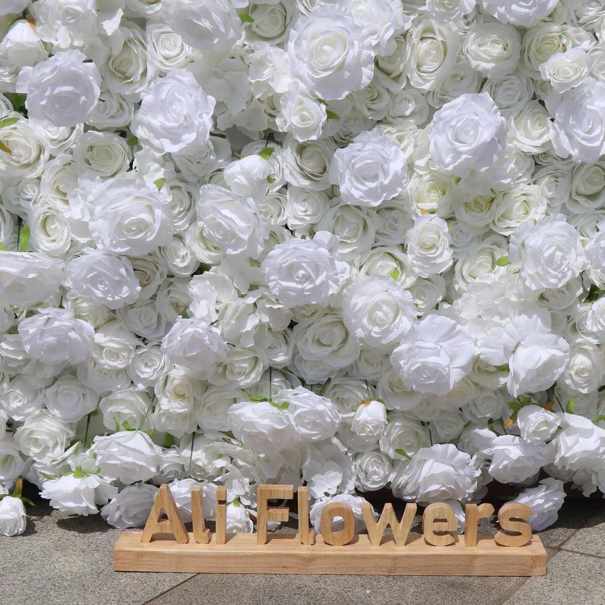 Aliflowers 5D White Rose & Hydrangea Rolling Curtain Flower Wall Backdrop ALFWL130 - Ali Flowers