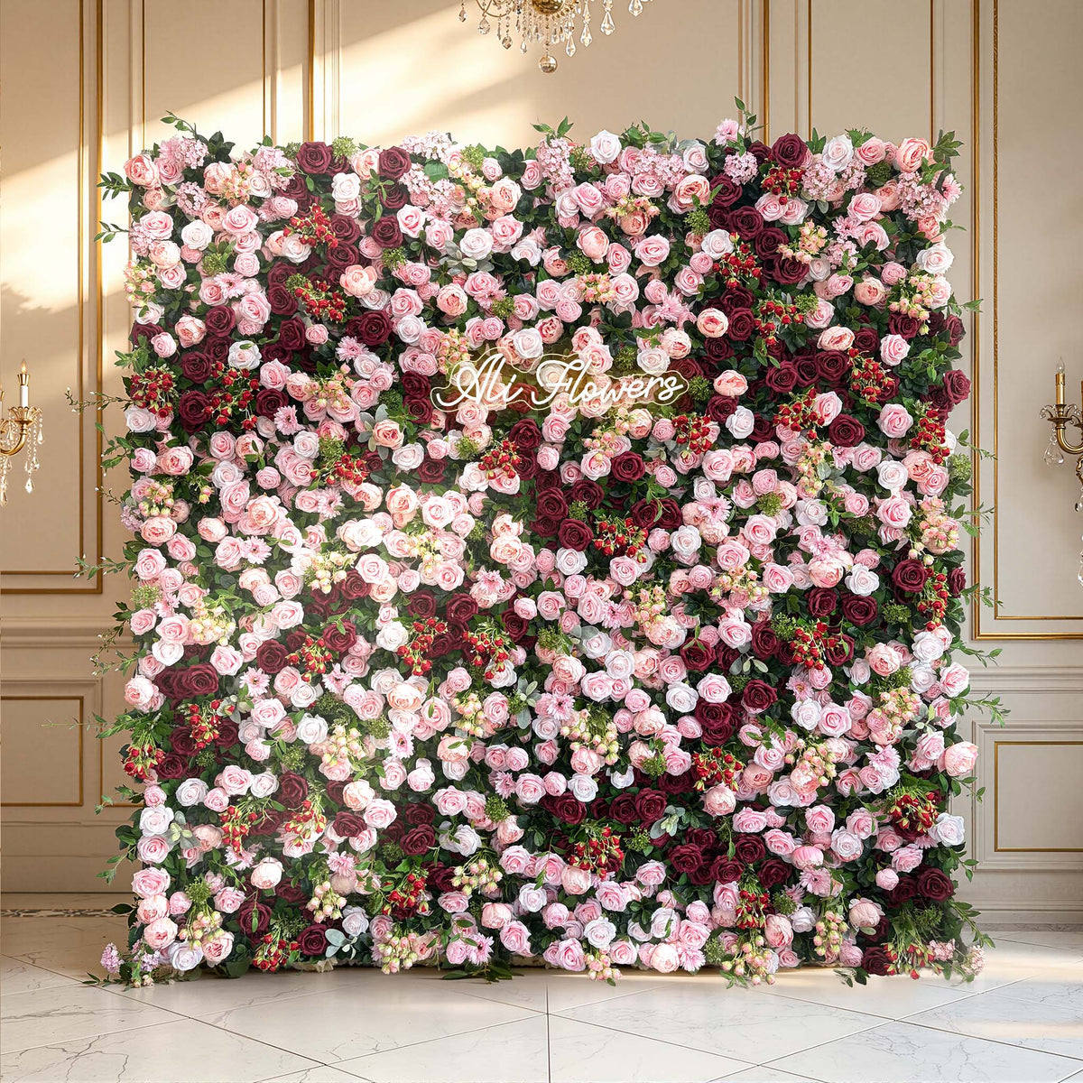 Aliflowers 5D Elegant Red & Blush Pink Flower Wall Wedding Ceremony Backdrop - Ali Flowers