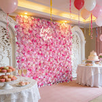 Ali Flowers 3D Artificial Silk Roll Up Cloth Flower Row Wall Pink Rose Wedding Backdrop ALFWL007 - Ali Flowers