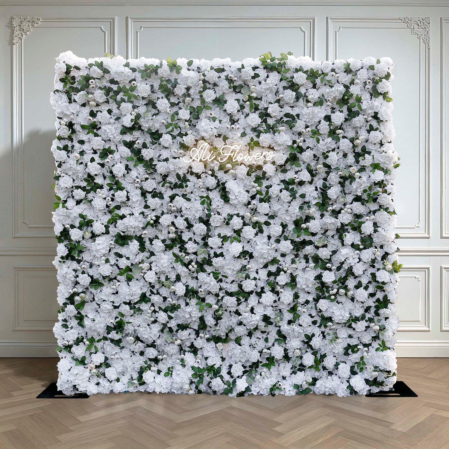 Aliflowers 3D White Rose with Hydrangea Wall Backdrop ALFWL043