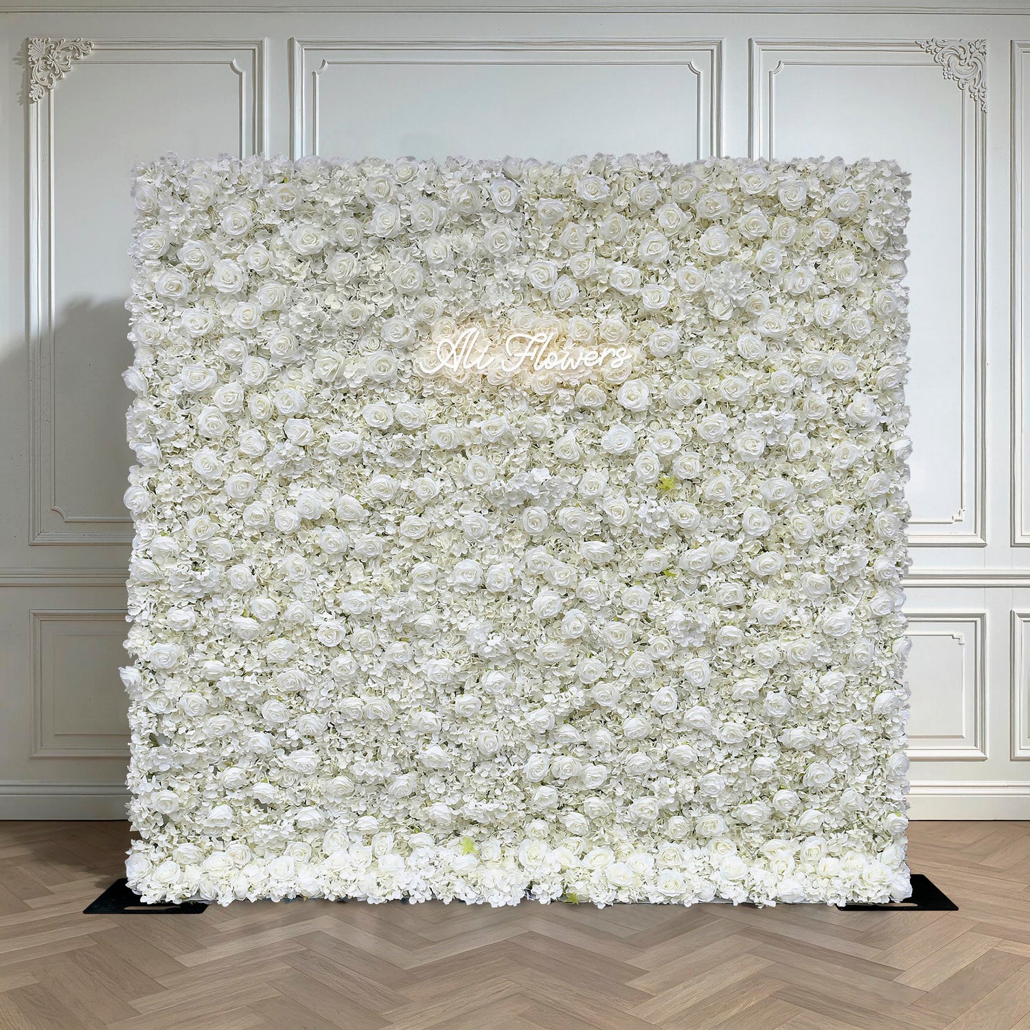 Aliflowers Cream Rose Roll Up Fabric Artificial Flower Wall for Sale ALFWL065