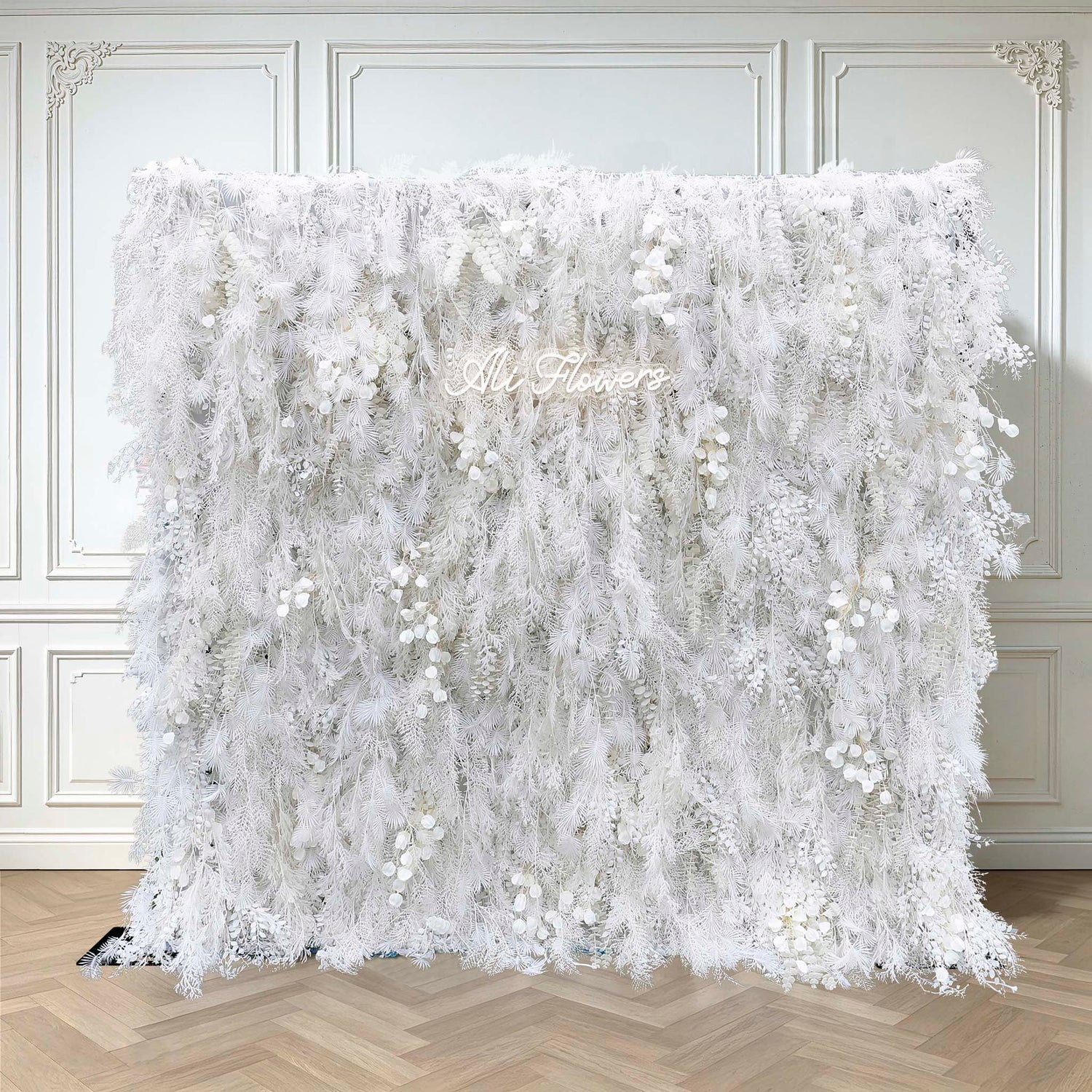 Aliflowers All White Hanging Floral Wall for Photo Booth Backdrop ALFWL125