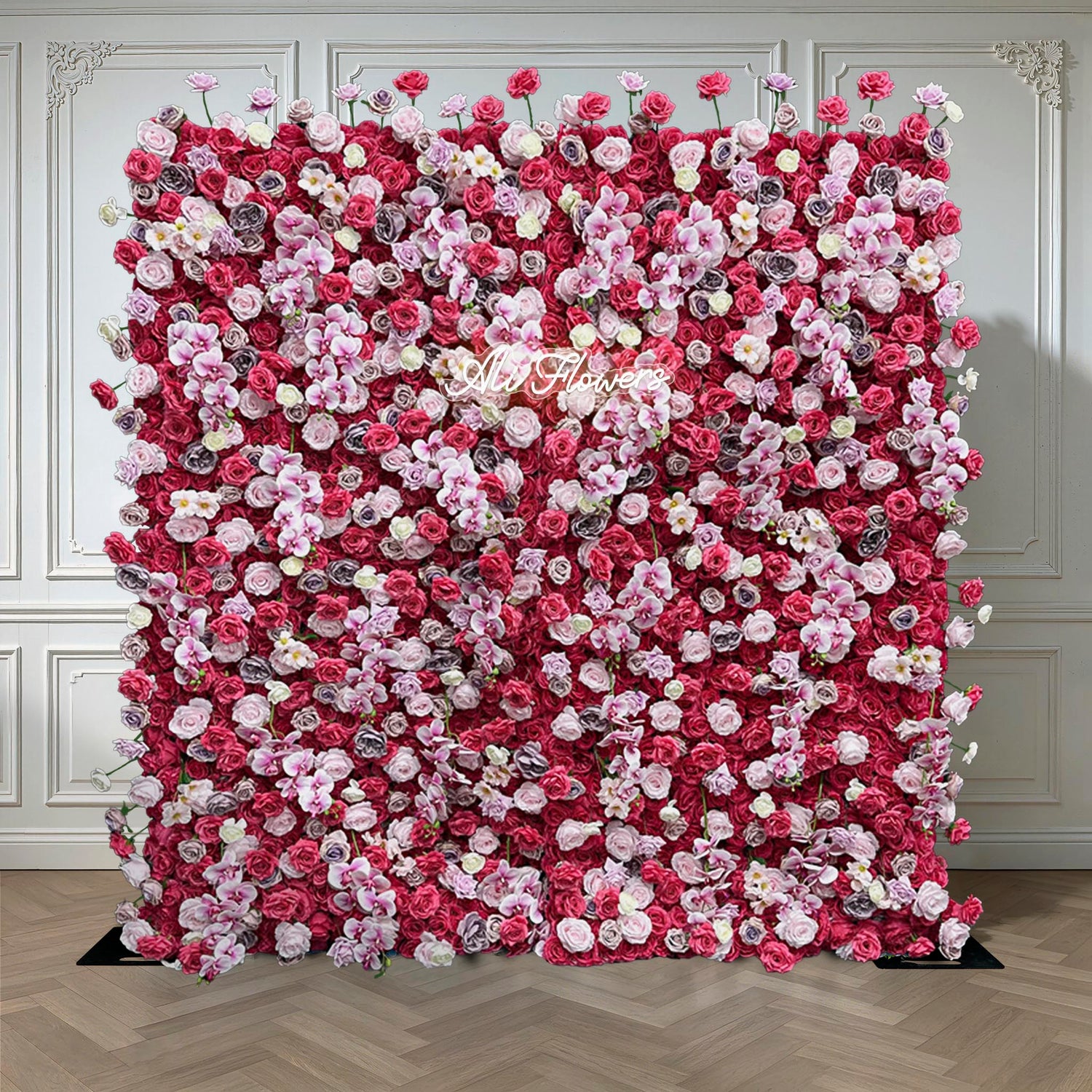 Aliflowers Red Rose Roll Fabric 5D Flower Wall Arrangement Wedding Background Decoration ALFWL170