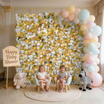 Aliflowers 5D Yellow & White Rose Fabric Roll Up Flower Wall for Wedding & Party Decor AlFWL186 - Ali Flowers