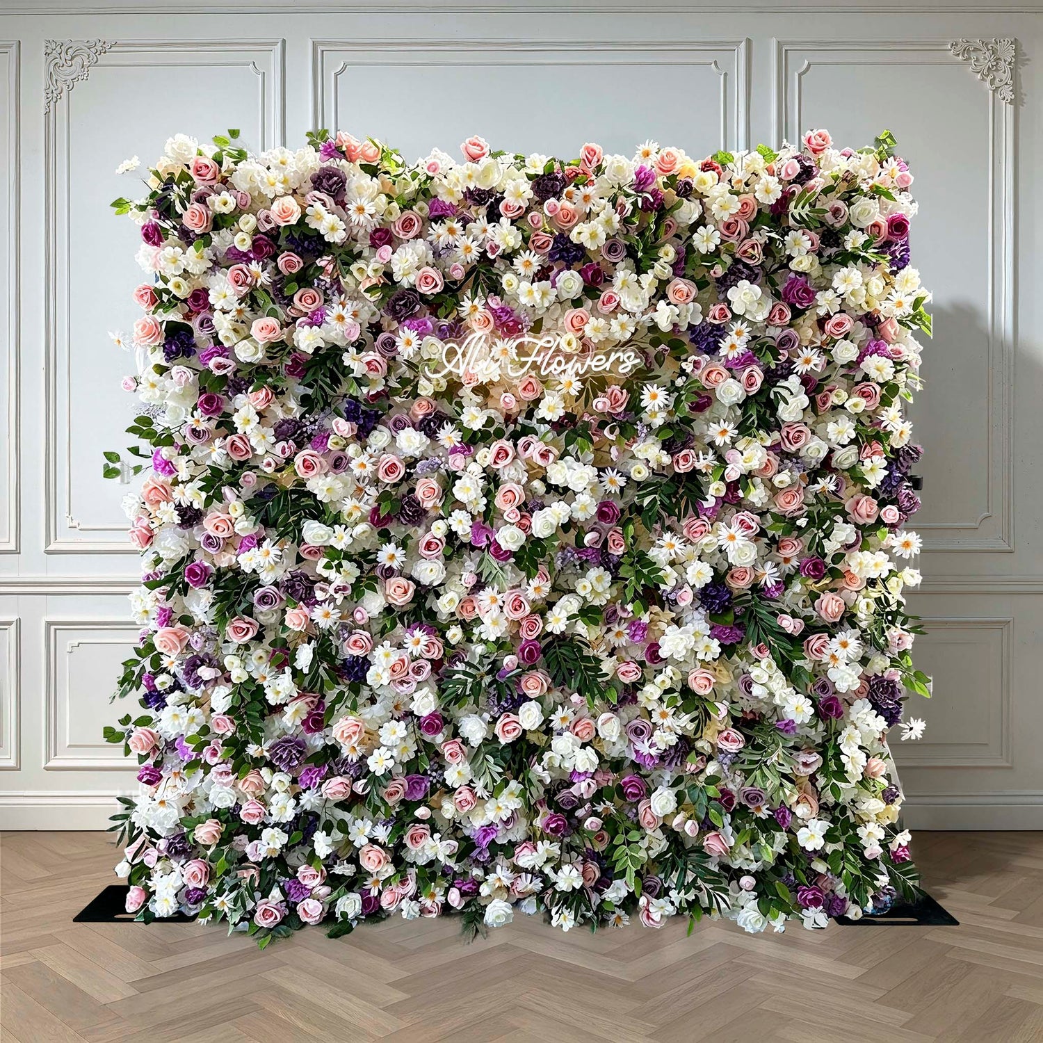 Aliflowers Colorful Rose And Green Leaf Artificial Flower Wall Wedding Celebration Decoration Background ALFWL196