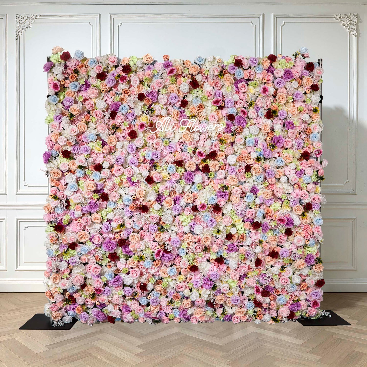Aliflowers 5D Pastel Paradise Rolling Up Cloth Flower Wall | Vibrant Roses & Soft Blooms