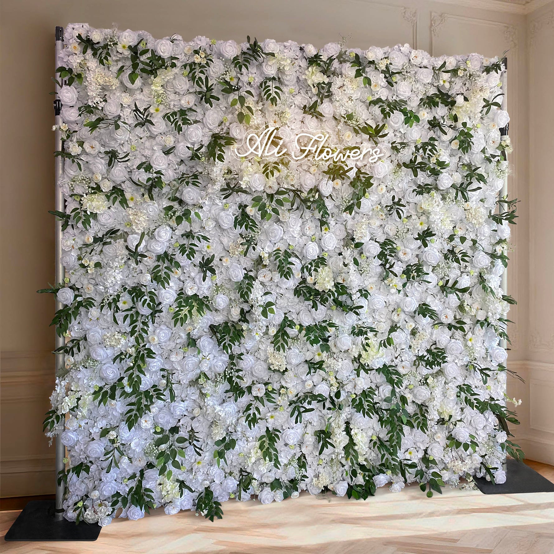 Aliflowers White Dahlia with Plants Flower Wall for Wedding ALFWL076 - Ali Flowers