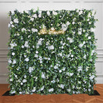 Aliflowers 3D White Rose & Green Leaf Roll-Up Flower Wall – Wedding & Party