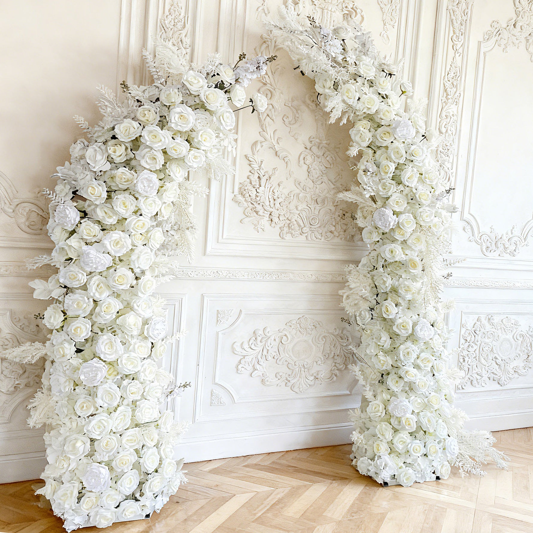 Aliflowers 5D Elegant White Horn Arch Frame Premium Wedding Backdrop Decoration 