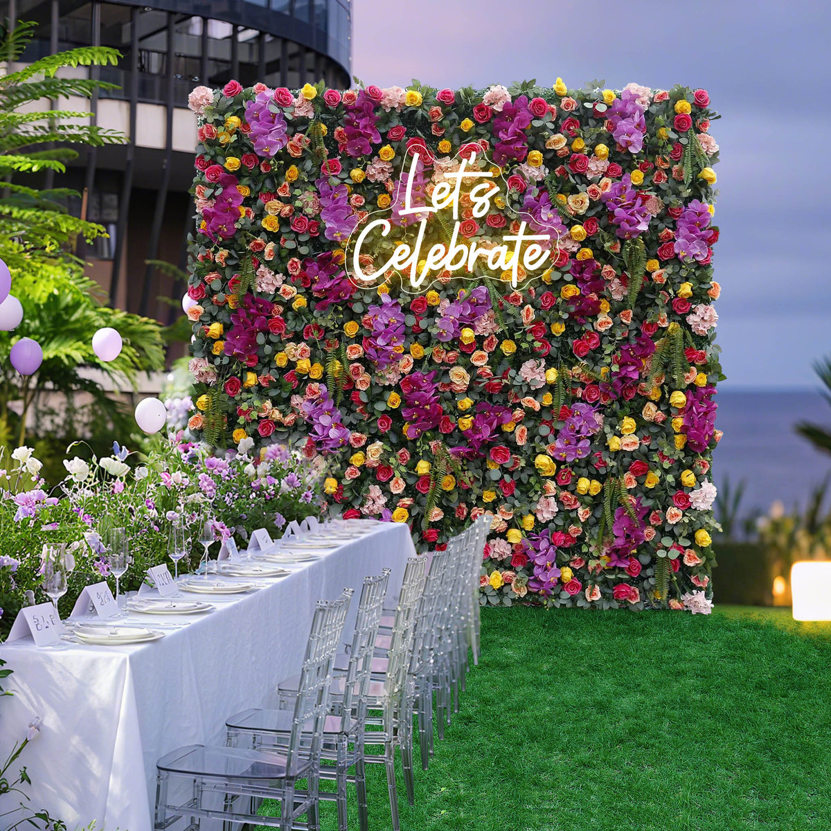 Aliflowers 5D Colorful Flowers with Hot Pink Orchid Hanging Flower Wall for Wedding Party Mall Window ALFWL037 - Ali Flowers