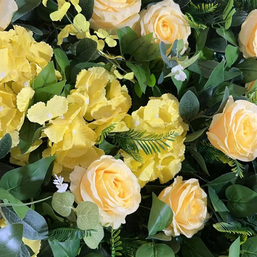 Aliflowers 5D Green Leaf and Yellow Rose Fabric Roller Flower Wall Wedding Party Backdrop