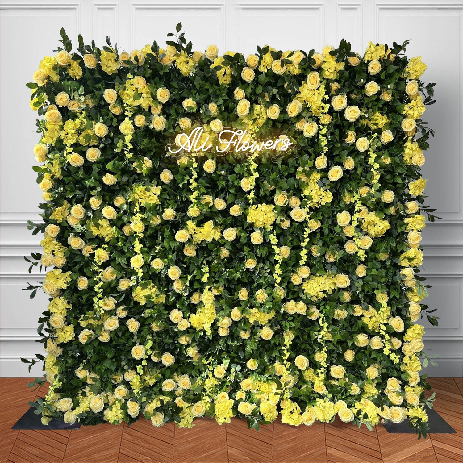 Aliflowers 5D Green Leaf and Yellow Rose Fabric Roller Flower Wall Wedding Party Backdrop
