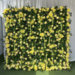 Aliflowers 5D Green Leaf and Yellow Rose Fabric Roller Flower Wall Wedding Party Backdrop