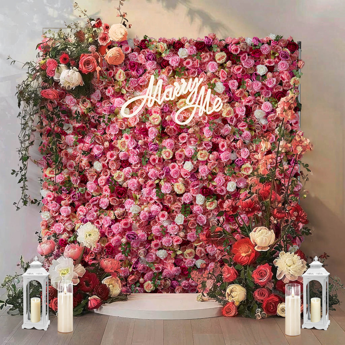5D pink silk rose roller curtain artificial flower wall