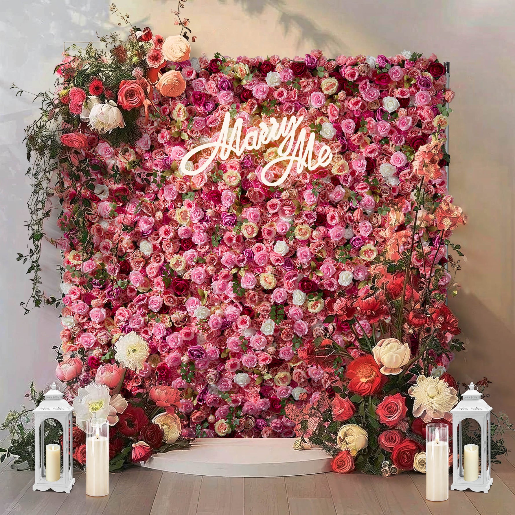 5D pink silk rose roller curtain artificial flower wall