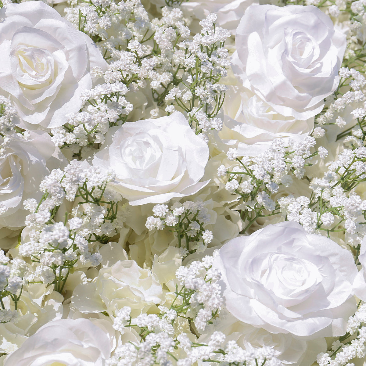 Aliflowers 5D White Rose & Baby’s Breath Fabric Artificial Flower Wall Arch Backdrop for Wedding & Party Decoration GM011