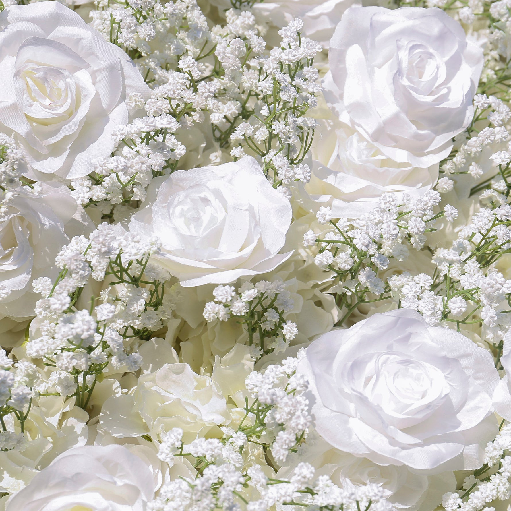 Aliflowers 5D White Rose & Baby’s Breath Fabric Artificial Flower Wall Arch Backdrop for Wedding & Party Decoration GM011