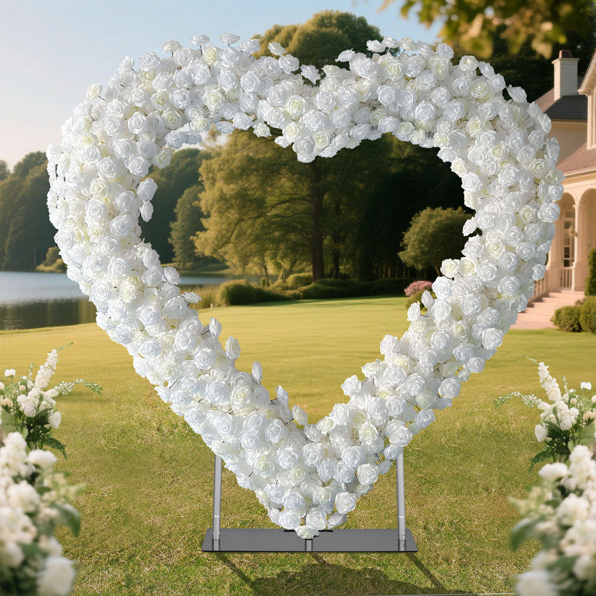 Aliflowers 5D White Rose Heart-Shaped Flower Arch Background Proposal Wedding Decoration ALFAH014
