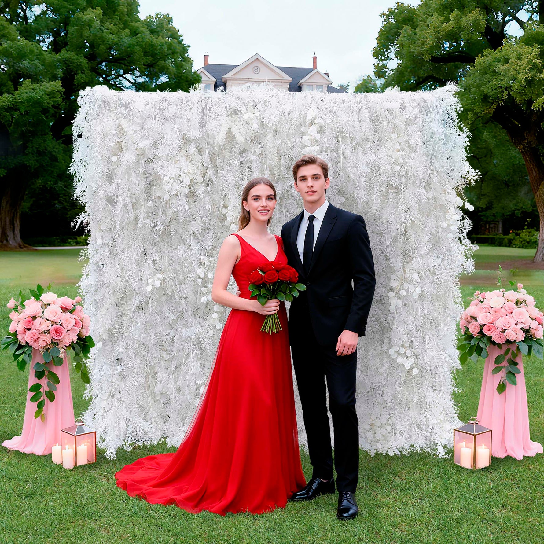 Aliflowers All White Hanging Floral Wall for Photo Booth Backdrop ALFWL125 - Ali Flowers