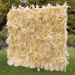 Aliflowers Artificial Handmade Dried Yellow Pampas Grass Wall for Event Party Wedding Backdrop Decor Prop ALFWL134