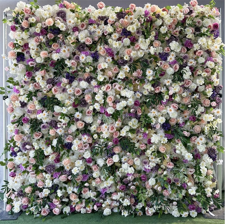 Aliflowers Colorful Rose And Green Leaf Artificial Flower Wall Wedding Celebration Decoration Background ALFWL196