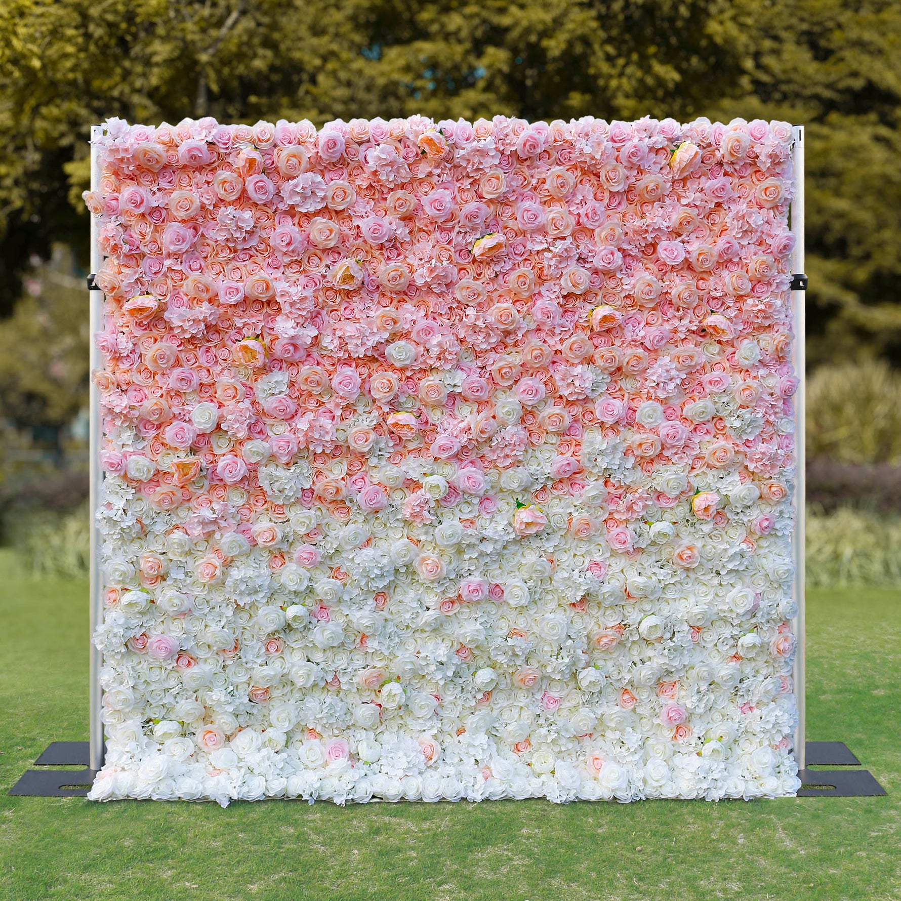 Gradient pink and white artificial flower wall bridal shower decoration photo background