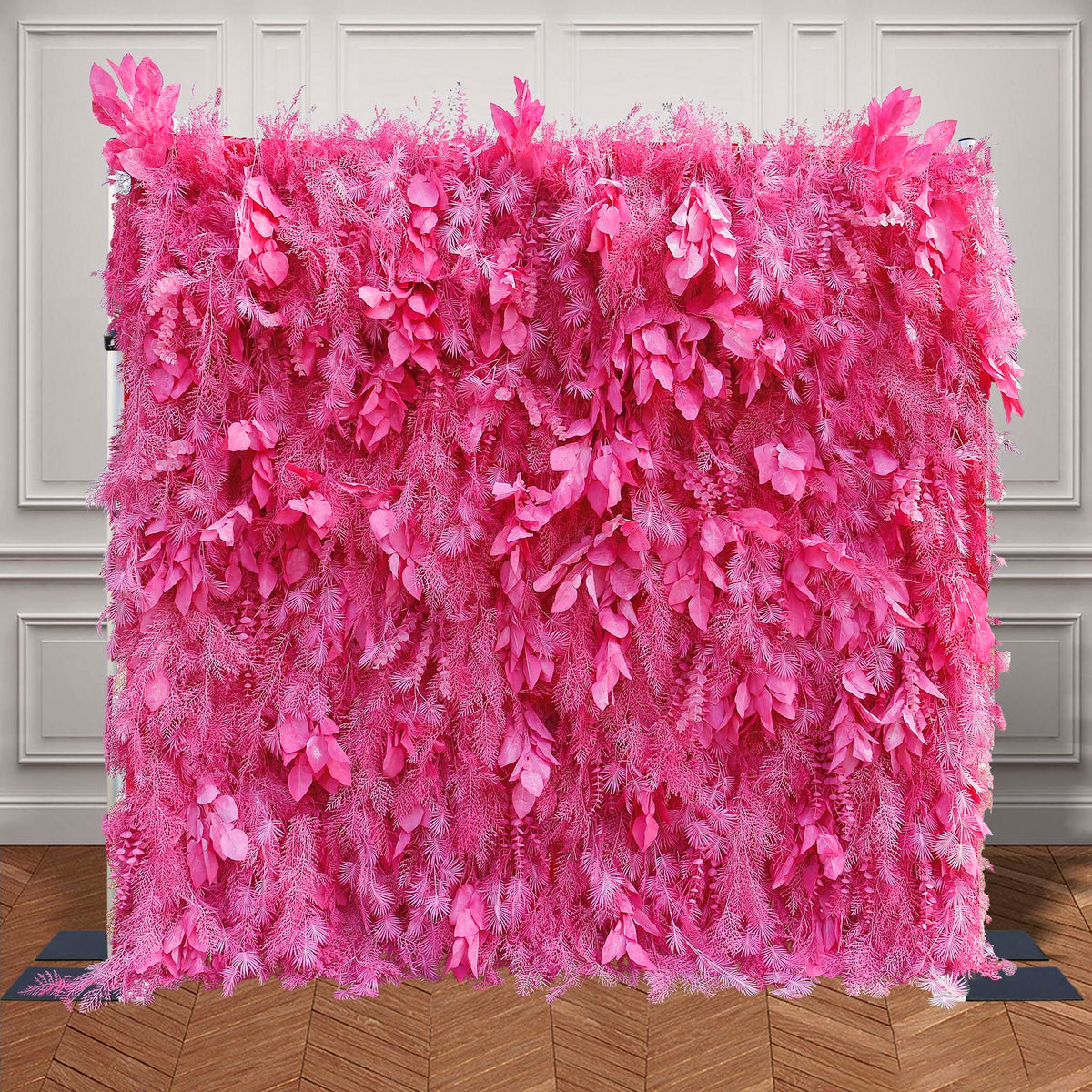 Aliflowers Hot Pink Feathered Leaf Wall – 3D Faux Floral Backdrop for Events & Weddings