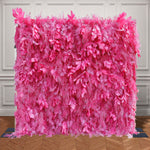 Aliflowers Hot Pink Feathered Leaf Wall – 3D Faux Floral Backdrop for Events & Weddings
