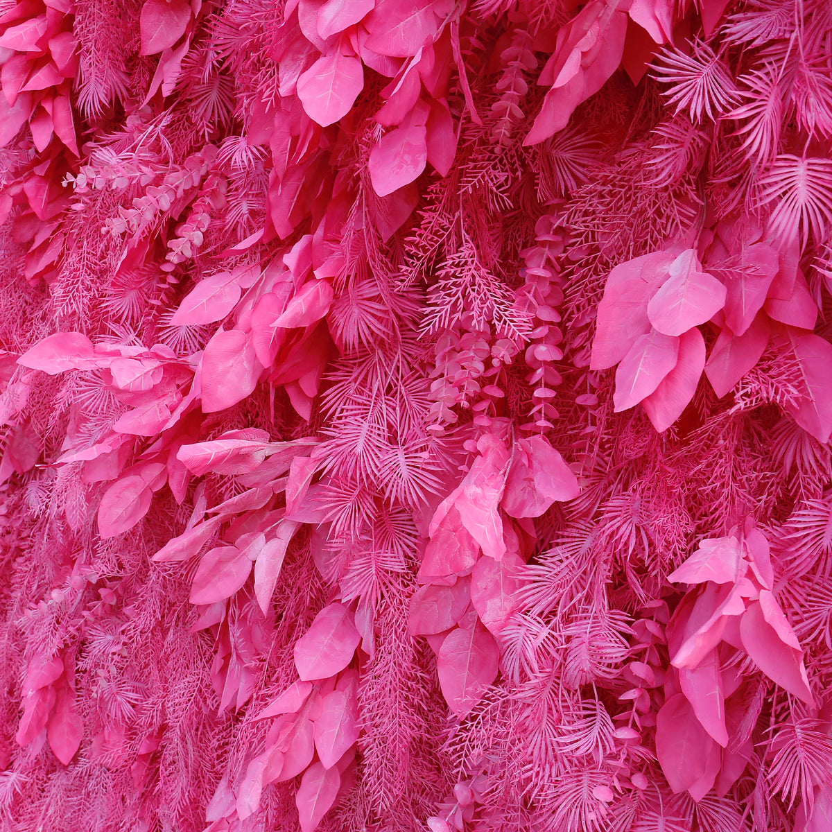 Aliflowers Hot Pink Feathered Leaf Wall – 3D Faux Floral Backdrop for Events & Weddings