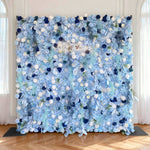Aliflowers LIght Blue White Rose Roll Up Silk Flower Wall Backdrop for Wedding Decoration