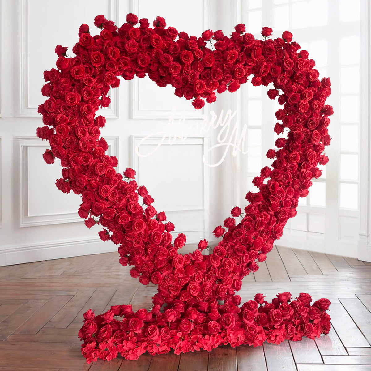 Aliflowers Luxurious Red Rose Floral Heart-Shaped Arch Proposal Backdrop ALFAH018