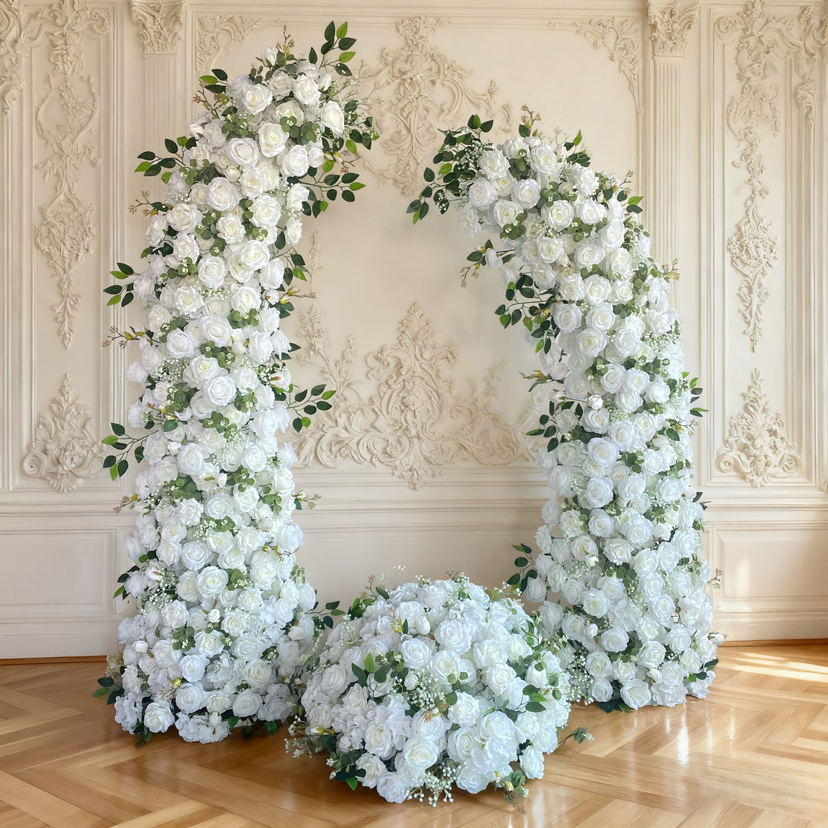 Aliflowers Luxury White Rose Wedding Arch Set for Ceremony Decoration