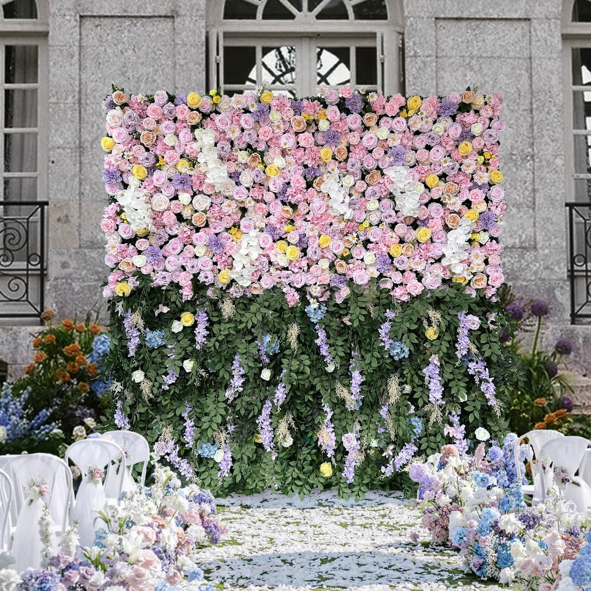 Aliflowers 3D Purple and Pink Rose Curtain Flower Wall Backdrop Wedding Party Decoration ALFWL91