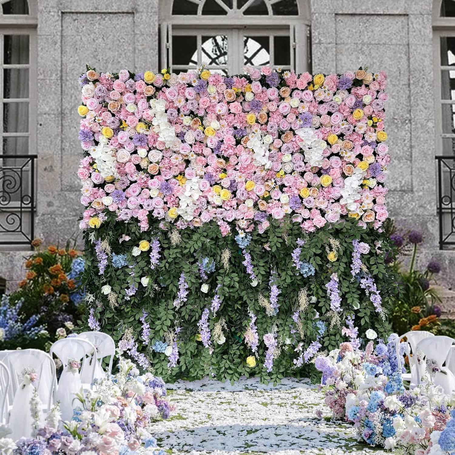 Aliflowers 3D Purple and Pink Rose Curtain Flower Wall Backdrop Wedding Party Decoration ALFWL91