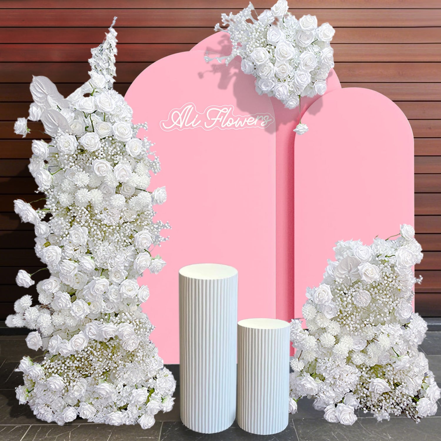 Aliflowers White Rose Baby's Breath Wedding Background Arch KT Board Decoration Flowers ALFKT012