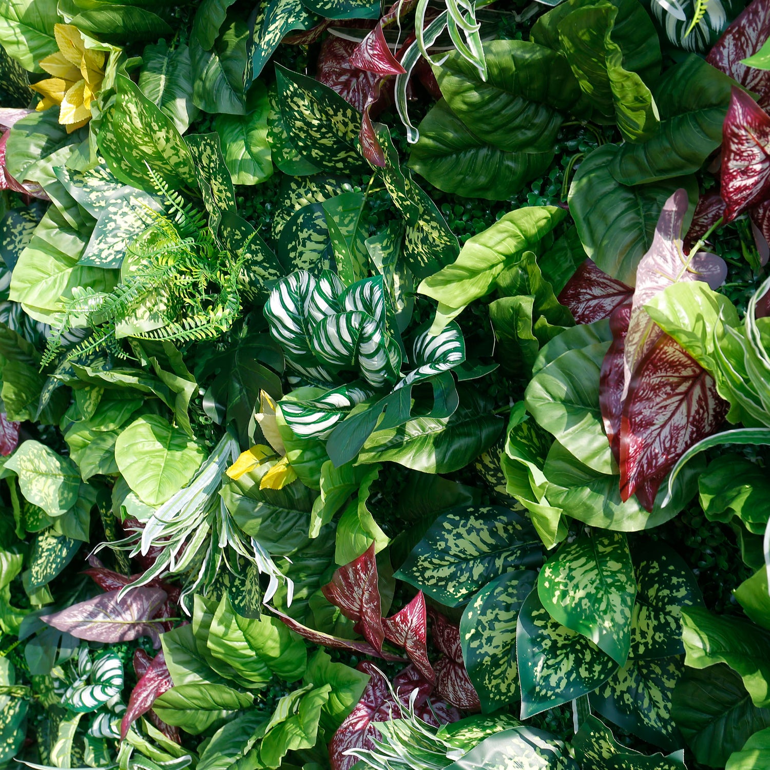 Aliflowers Artificial Tropical Green Wall Backdrop With A Variety Of Leaves For Event And Party Decorations ALFWL146